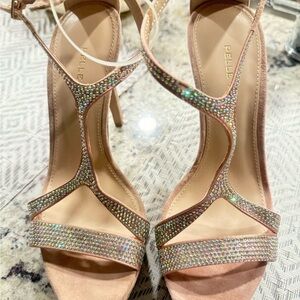 Pelle Moda Tan Rhinestone T-Strap Heels Color Blush
